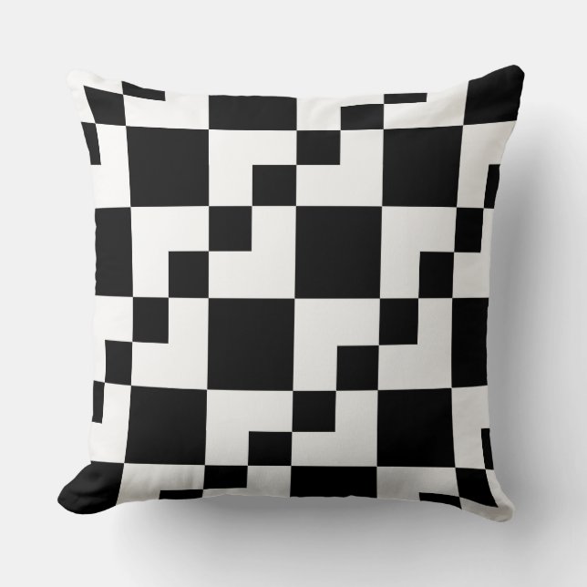Patchwork Domino - White on Black Kussen (Voorkant)