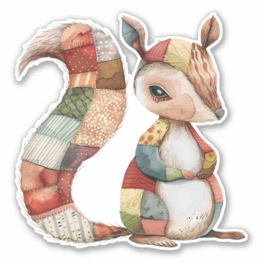 Patchwork Eekhoorn Sticker (Voorkant)