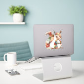 Patchwork Eekhoorn Sticker (Laptop op bureau)