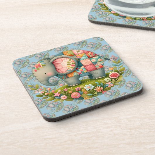 Patchwork Elephant Floral Meadow Charm Bier Onderzetter (Linkerzijde)