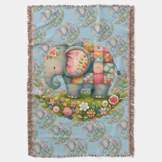 Patchwork Elephant Floral Meadow Charm Deken (Voorkant Verticaal)