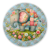 Patchwork Elephant Floral Meadow Charm Keramische Knop (Voorkant)