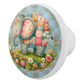 Patchwork Elephant Floral Meadow Charm Keramische Knop (Rechts)