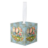 Patchwork Elephant Floral Meadow Charm Kubus Ornament (Voorkant hoekig)