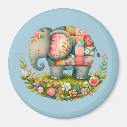 Patchwork Elephant Floral Meadow Charm Magneet (Voorkant)