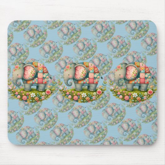 Patchwork Elephant Floral Meadow Charm Muismat (Voorkant)