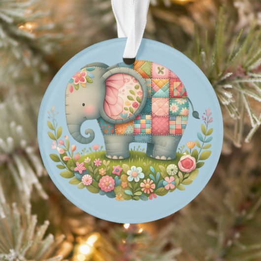 Patchwork Elephant Floral Meadow Charm Ornament (Boom)