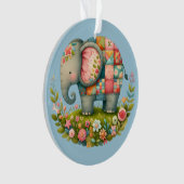 Patchwork Elephant Floral Meadow Charm Ornament (voorkant)