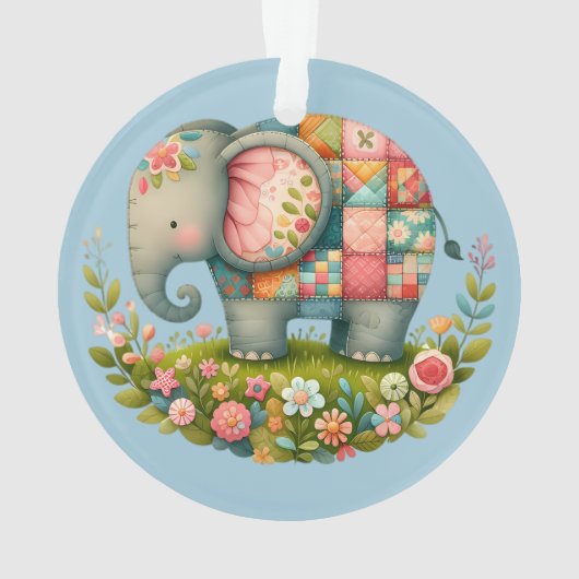 Patchwork Elephant Floral Meadow Charm Ornament (achterkant)