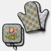 Patchwork Elephant Floral Meadow Charm Ovenwant & Pannenlap Set (Voorkant / Achterkant)