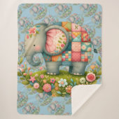 Patchwork Elephant Floral Meadow Charm Sherpa Deken (Voorkant)