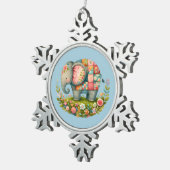 Patchwork Elephant Floral Meadow Charm Tin Sneeuwvlok Ornament (Rechts)