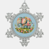 Patchwork Elephant Floral Meadow Charm Tin Sneeuwvlok Ornament (Voorkant)