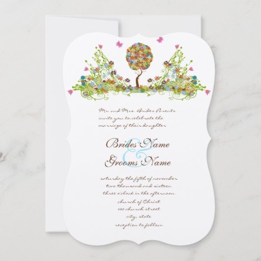 Patchwork Enchanted Forest Tree Faire-part de mari (Devant)