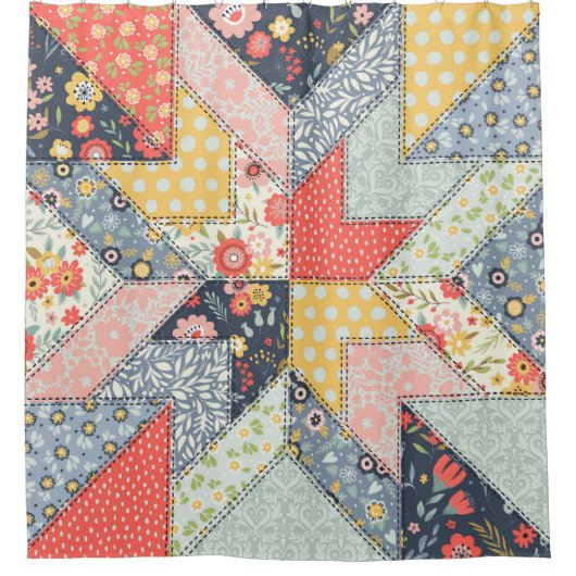 Patchwork Floral: Ornament Douchegordijn (Voorkant)