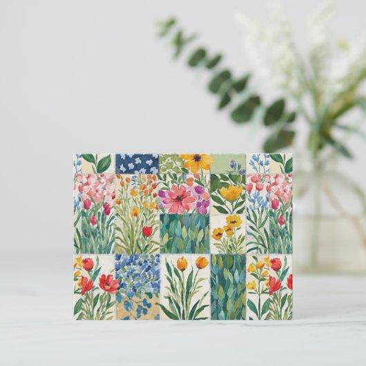 Patchwork Floral Patterned Afbeelding Briefkaart (Staand voorkant)