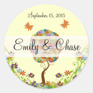 Patchwork Flower Love Tree Weddenkers Ronde Sticker