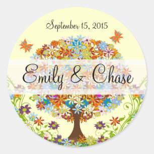 Patchwork Flower Love Tree Weddenkers Ronde Sticker
