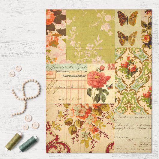 patchwork Flowers en Ephemera-ontkoppeling Tissuepapier