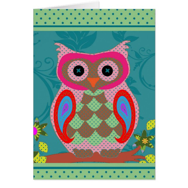 Patchwork Folk Art Owl en Stippen (Voorkant)