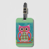 Patchwork Folk Art Owl en Stippen Bagagelabel (Voorkant (verticaal))