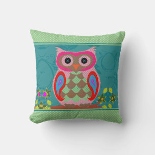 Patchwork Folk Art Owl en Stippen Kussen