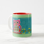 Patchwork Folk Art Owl en Stippen Tweekleurige Koffiemok (Voorkant links)