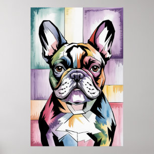 Patchwork Franse Bulldog Geometrische Neon Franse Poster