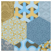 Patchwork Geel en blauw Stof (Close Up)