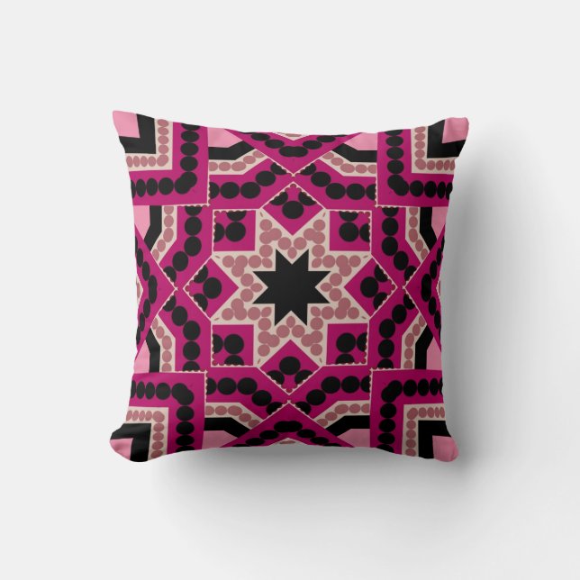 Patchwork Geometric Star Hot Pink Cushion Kussen (Voorkant)