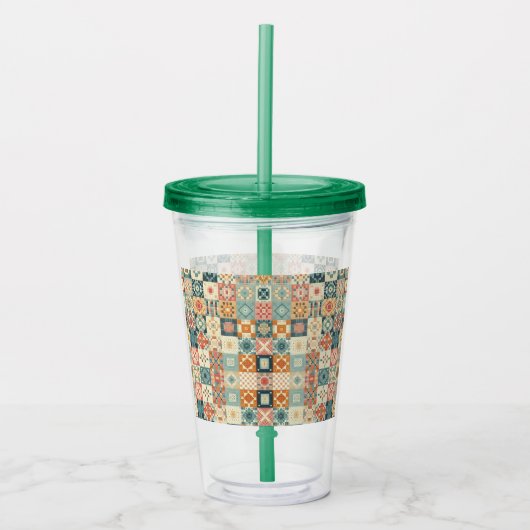, patchwork gewatteerde look acryl drinkbeker (Voorkant)