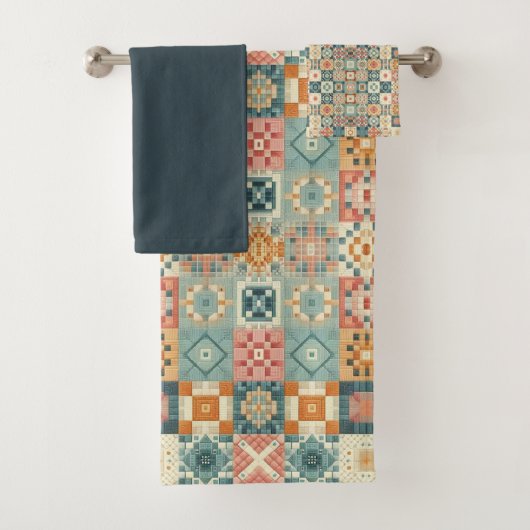 , patchwork gewatteerde look bad handdoek (Insitu)