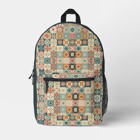 , patchwork gewatteerde look bedrukte rugzak (Voorkant)