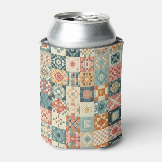 , patchwork gewatteerde look blikjeskoeler (Blikje Voorkant)