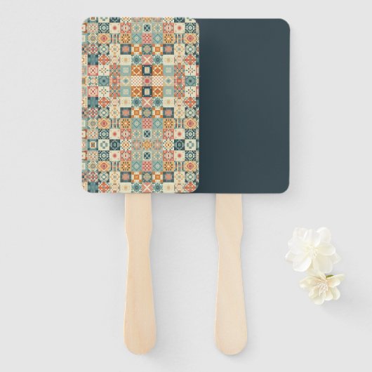 , patchwork gewatteerde look handwaaier (Voorkant en achterkant)