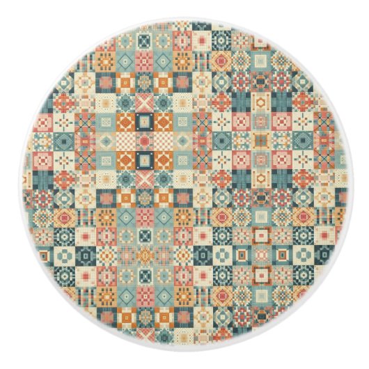 , patchwork gewatteerde look keramische knop (Voorkant)