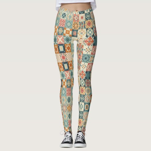 , patchwork gewatteerde look leggings (Voorkant)