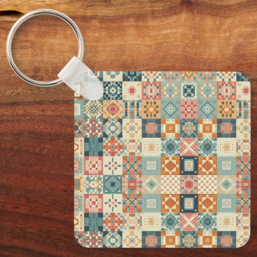 , patchwork gewatteerde look sleutelhanger (Voorkant)