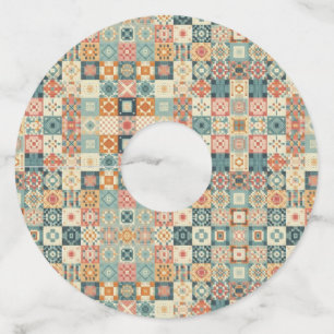 , patchwork gewatteerde look wijnglaslabel