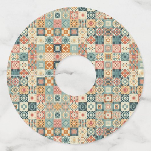 , patchwork gewatteerde look wijnglaslabel (Voorkant)