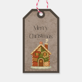 Patchwork Gingerbread House Christmas Gift Tag Cadeaulabel