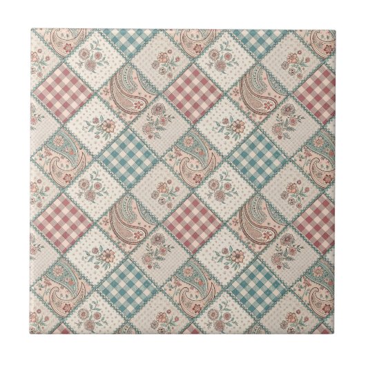 Patchwork Gingham & Paisley à carreaux brodés Art (Devant)