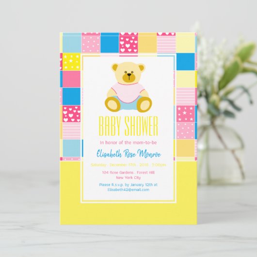 Patchwork Gold Beer, Baby shower Kaart (Staand voorkant)