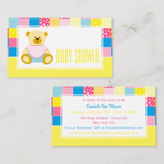 Patchwork Gold Beer, Baby shower Ticket Invitation Informatiekaartje (Voorkant / Achterkant)