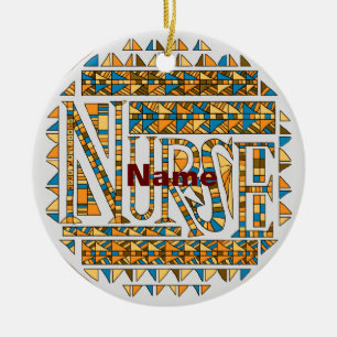 Patchwork gouden verpleegkundige keramisch ornament