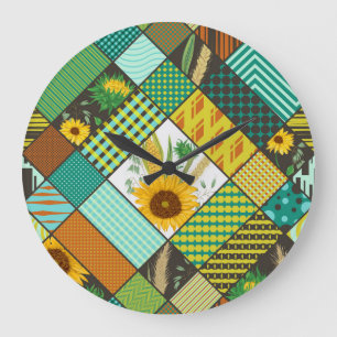 Patchwork granen, zonnebloemen, geometrisch patroo grote klok