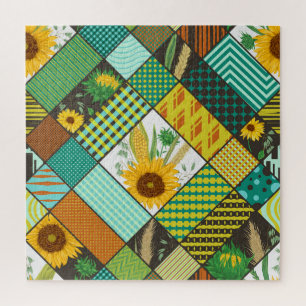 Patchwork granen, zonnebloemen, geometrisch patroo legpuzzel