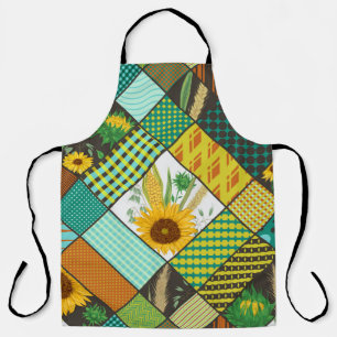 Patchwork granen, zonnebloemen, geometrisch patroo schort