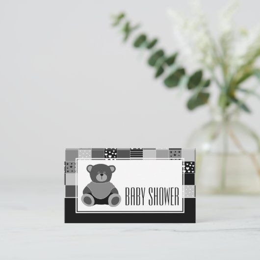 Patchwork Grey Beer, Baby shower Ticket Invitation Informatiekaartje (Staand voorkant)