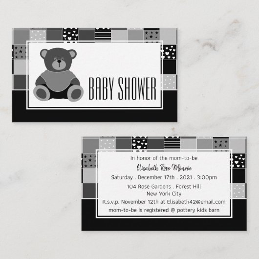Patchwork Grey Beer, Baby shower Ticket Invitation Informatiekaartje (Voorkant / Achterkant)